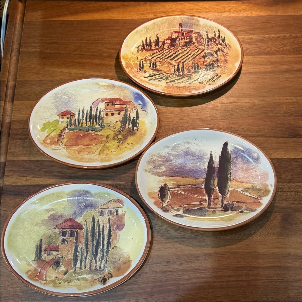 Vintage Williams Sonoma, Tuscan Landscape  appetizer plates, set of 4